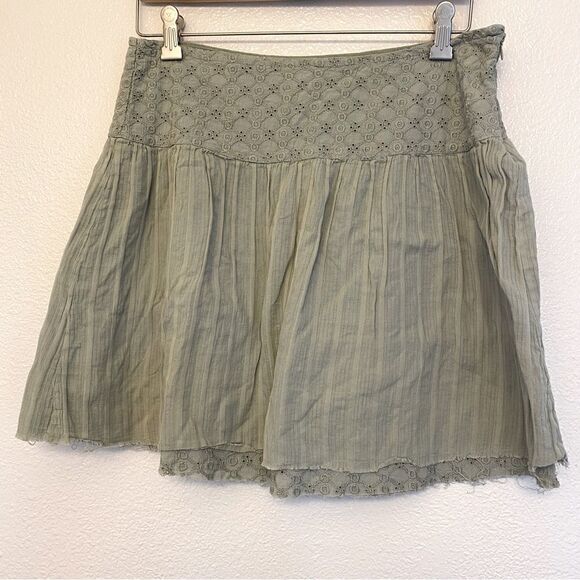 Fossil sage olive green lace eyelet bohemian cotton skirt- 6 Large - Picture 1 of 11